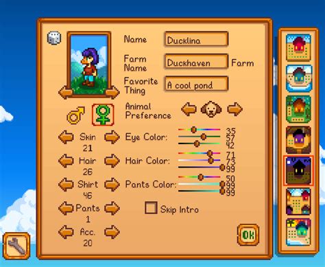 stardew valley character creation